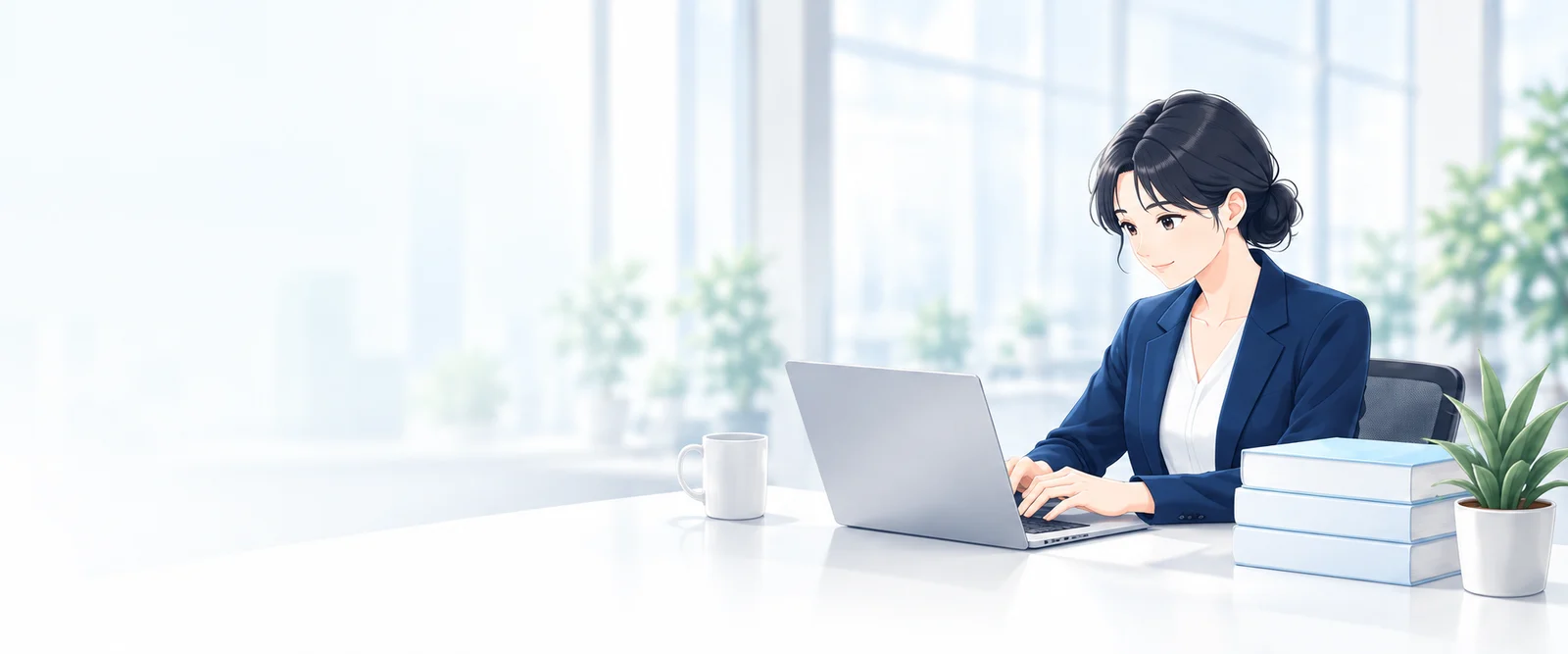 明るいデスクで採用情報を整理する担当者のイメージ